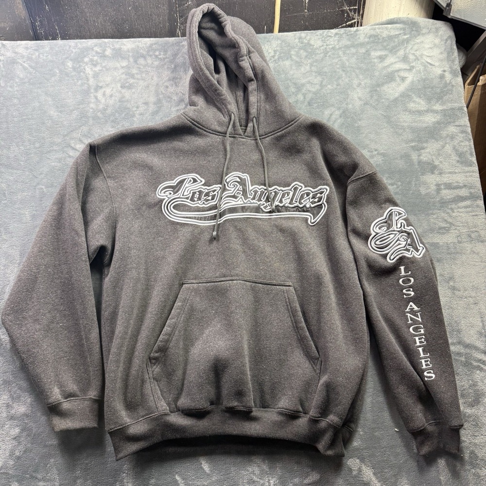 GS Sport Wear Los Angeles Hoodie Mens XL Gray Embroidered Y2K Streetwear